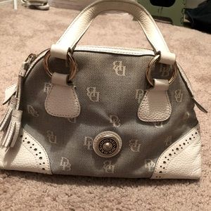Gray and white Dooney and Bourke purse